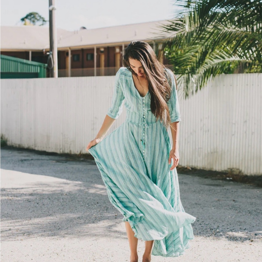 Spell Mint Green Striped Maxi Dress